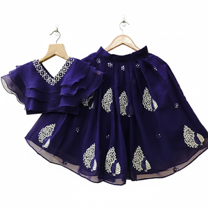 Shoryam Fashion Designer Blue Lehenga Choli Girls Floor-Length Party Wedding Ethnic Set Cultural Pattu Pavadai Embroidery - Product Image 1