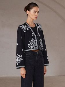 Dark Black Embroidered Womens Coat Winter <b>Jacket</b> with Floral <b>Pattern</b> and Button Decoration Woven Cotton Fabric Autumn Wear - Product Image 4