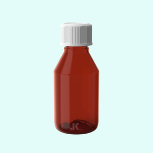 Botella de jarabe de PET, Cuadrado redondo de 120ml con tapa CR, ámbar, fábrica de Vietnam, servicio OEM ODM, la mejor calidad M0774 - Product Image 1