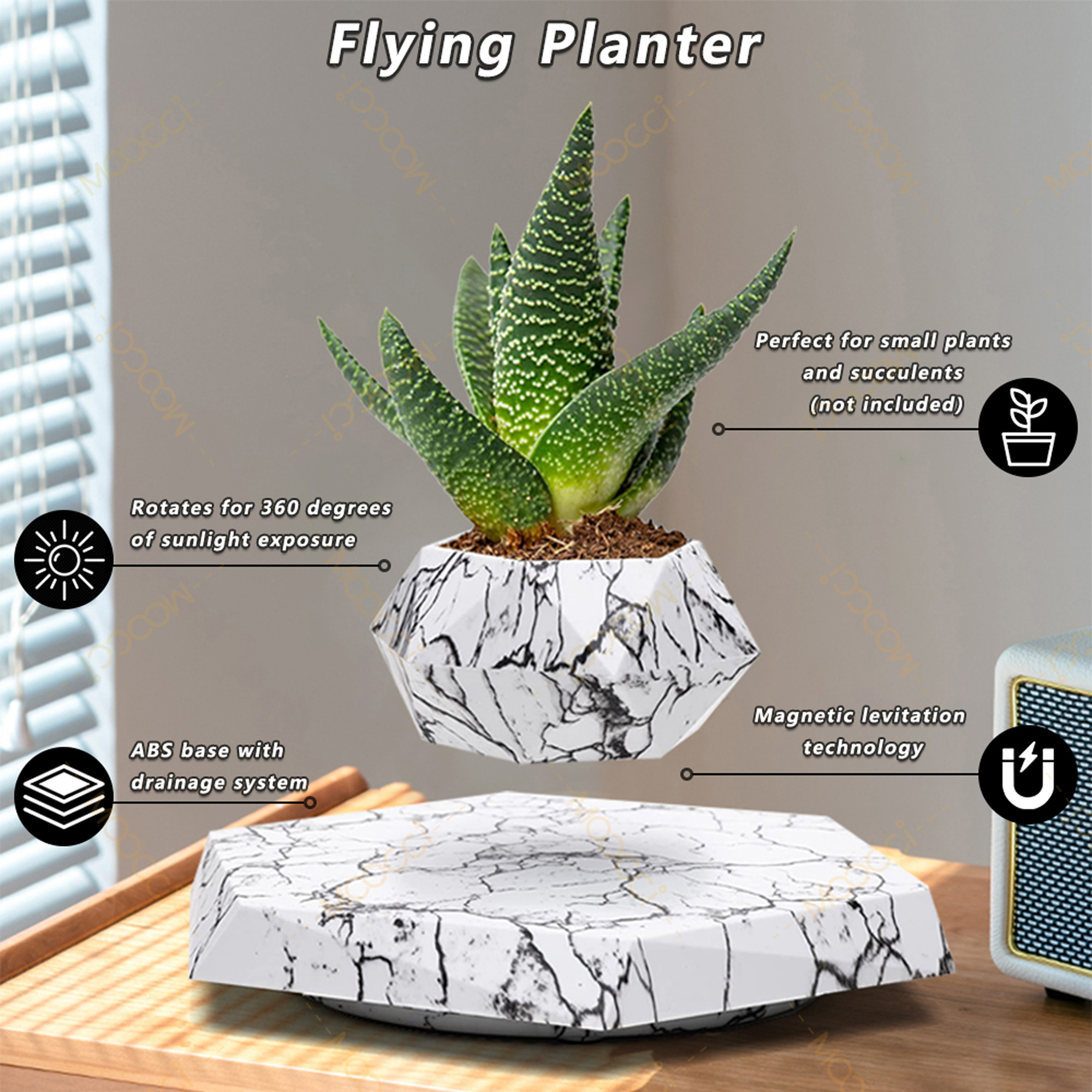 Elegant ABS Plastic Magnetic Levitation Flower Pot - Eco-Friendly