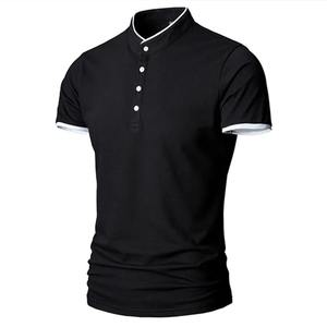 Polo de manga corta Polo de marca de moda Camisa de polo de verano para hombre Cuello mandarín Slim Fit Botón de color sólido - Product Image 6