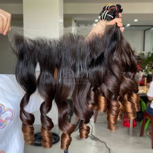 Bundles de couleur de pointe rebondissante Ombre de cheveux bruts de haute qualité avec frontal et faisceaux pour faire des perruques - Product Image 2