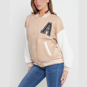 OEM Custom Women's 100% Leather/Wool Varsity <b>Jackets</b> for Winter Breathable Quick Dry Polyester Lining Custom Logo Horn Button - Product Image 1