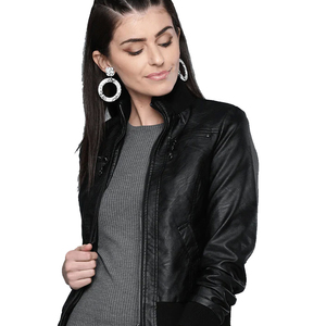 In Black Solid Color Customization Make Premium Quality Product Women Outer Wear Leather Jackets - Product Image 5
