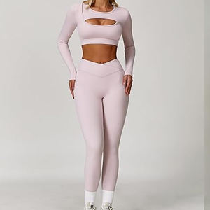 Solid Pattern Casual 2-Piece Women's Yoga Set 100% Cotton Quick Dry Eco-Friendly Athletic Gym <b>Leggings</b> - Product Image 4
