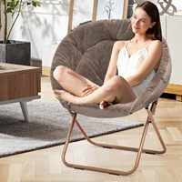 Grande chaise saucer confortable et pliable avec structure métallique, rembourrée en fausse fourrure, douce et moelleuse, style moderne, pour appartement, chambre et salon