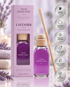 Diffuseur de roseaux à la lavande en marque propre 250 ml |   Parfum d'ambiance floral et relaxant |   Fabricant OEM Espagne - Product Image 1