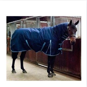 Navy Winter Horse Rug with Sky Blue Straps Cotton Filled - Product Image 4