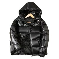 Marka Beyaz Ördek Montları Erkek Sonbahar Modası Düz Renk Fermuarlı Kapüşonlu Sweatshirt Kısa Günlük Parlak Sıcak Bol Özel Renk Hafızalı