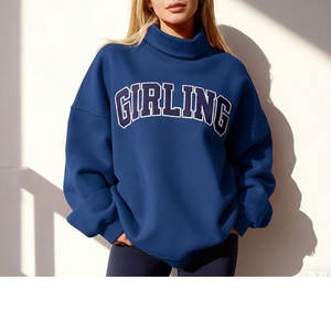 High Quality Custom Heavyweight Polyester/Cotton Knitted Fleece Embroidered Long Winter <b>Turtleneck</b> Sweatshirt for Women Casual - Product Image 1