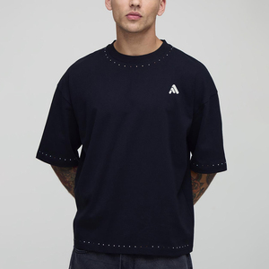 Camisetas Personalizadas con Pedrería para Hombre, 100% Algodón, Corte Regular, Cuello Redondo, Casual, Tela No Tejida, Transpirable, Manga Corta - Product Image 1