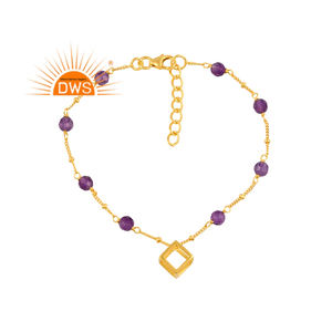 Best Selling Sterling Silver 18K Gold Plated Natural Amethyst Gemstone Bracelet Demi Fine Jewelry Manufacturer - Product Image 1