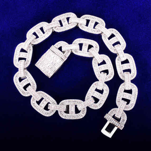 Cadena Cubana de Plata de Ley 925 de Lujo de Dieciocho Milímetros con Incrustaciones de Diamantes de Imitación Moissanite Brillantes Estilo Miami para Unisex - Product Image 1