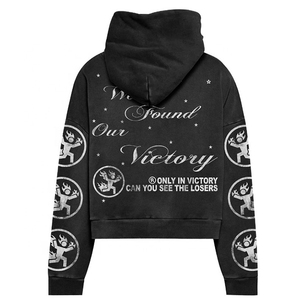 Streetwear de marque sur mesure Y2K mode sweat à capuche court et ensemble de jogging unisexe tenue bouffée imprimé survêtements lavés à l'acide - Product Image 3