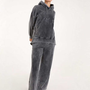 Service OEM, sweat-shirts à capuche pour femmes en molleton tricoté uni à manches longues, lavage à l'acide, broderie, 100% coton, épaules tombantes, hiver - Product Image 4