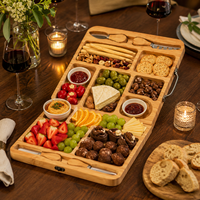 Ensemble de planches à charcuterie en bambou extra large avec poignées latérales, plateau à fromage multi-compartiments avec couteau