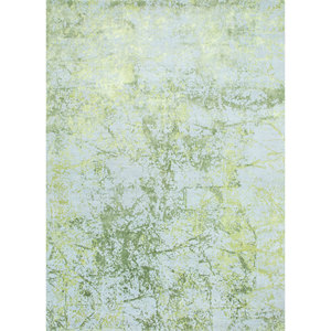 Alfombra Kavi Verde de Lana y Seda de Bambú Anudada a Mano, Diseño Abstracto Teoría del Caos para Dormitorio, Sala de Estar, Pasillo, Rectangular de 10 mm - Product Image 1