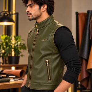 <b>Men</b> Genuine <b>Leather</b> Vest Custom Design Wholesale <b>Leather</b> <b>Waistcoat</b> Manufacturer Supplier - Product Image 3