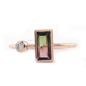 Anillo de turmalina de sandía de moda de oro de 14 quilates, piedra preciosa de turmalina natural con diamante para bodas, fiestas de compromiso, aniversarios - Product Image 2