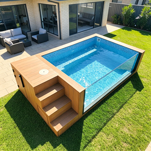 สระว่ายน้ำไฟเบอร์กลาสแบบตั้งพื้นสำหรับบ้าน ทนทาน ป้องกันรังสียูวี ติดตั้งง่าย ขนาดเล็กสำหรับสวนหลังบ้าน พร้อมหน้าต่างมองเห็นได้ชัดเจน - Product Image 1