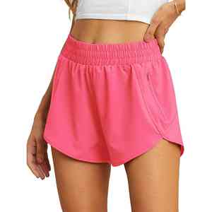 กางเกงขาสั้นเอวสูงของผู้หญิง96% ผ้าไนลอน4% สแปนเด็กซ์ดีไซน์สปอร์ตรัดรูปพร้อมกระเป๋าซ่อนระบายอากาศซับในเอวที่ซ่อนอยู่ - Product Image 5