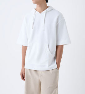 100% algodón 500 Gsm personalizado impreso Logo Drop Shoulder Flock bordado sudadera para invierno peso pesado sudaderas con capucha en blanco - Product Image 5