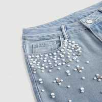 Pantalon cargo taille haute pour femmes, jean en denim avec strass, coton extensible respirant, adoucissant lavé, grande taille
