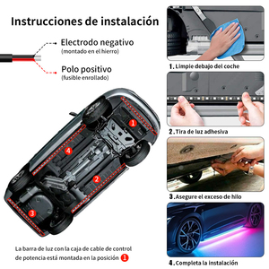 Kit Luci Auto Neon Impermeabili 4 Pezzi 2 X 120 cm & 2 X 90 cm Sorgente LED WS2812B Tipo PCB Nero Controllo App - Product Image 4