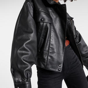 Chaqueta bomber de cuero personalizada para mujer con logotipo personalizado, ropa de calle bordada, prendas de vestir exteriores de moda OEM - Product Image 3