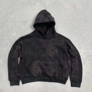 OEM ODM 450 Gsm Double Waisted Boxy Rhinestone Acid Washed Survêtement Distressed Screen Print Sweat Shorts et Hoodie Set - Product Image 6