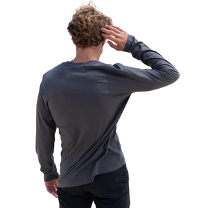 T-shirt à manches longues pour homme, gris foncé, 100% coton biologique de luxe, col en V, pré-rétréci, certifié GOTS, respirant, coupe ajustée - Product Image 6