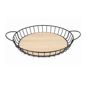 Plateau de service personnalisé pour collations, thé et café, plateau de service rond en bois avec cadre en métal, pour la maison, le bureau, les hôtels, les restaurants - Product Image 4