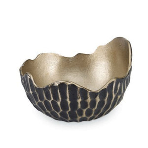 Cuenco de cobre antiguo de aluminio fundido de metal con bordes esculpidos - Product Image 5