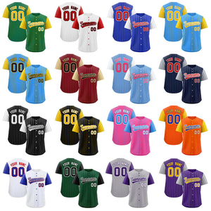 Maillot de baseball personnalisé à fines rayures blanches avec manches dorées boutonnées Uniforme d'équipe sublimé Chemise de sport personnalisée avec nom et numéro - Product Image 3