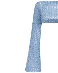 Suéter Corto de Punto Azul Cielo Personalizado por el Fabricante, Suéter de Mujer con Mangas Largas Acampanadas, Diseño Calado, Top de Moda - Product Image 3