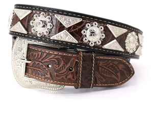 Conchos Western Ceinture robuste pleine fleur en cuir de vache de qualité supérieure Ceintures de luxe aux motifs de perles personnalisées Prêt à expédier Unisexe - Product Image 5