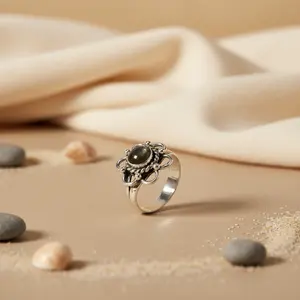 Women's Trendy <b>Vintage</b> 925 Silver Ring with Labradorite Gemstone Gold Plated Religious Inlay Crafted in Brass Packed in <b>Box</b> - Product Image 1