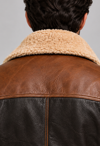 Premium Quality <b>Men's</b> <b>Leather</b> <b>Jacket</b> With Sherpa Lining Turn-down Collar Button Closure - Product Image 5