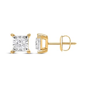 Boucles d'oreilles classiques solitaires en diamant taille princesse 1,00 carat, diamant de laboratoire en or massif 10 carats pour fête de fiançailles - Product Image 1