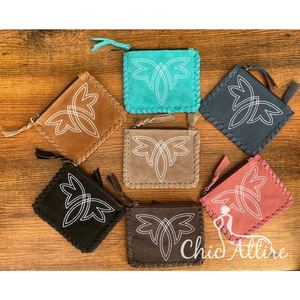 Pochette à monnaie en cuir suédé multifonctionnelle populaire Mini portefeuille en cuir véritable Western pour femmes - Product Image 1