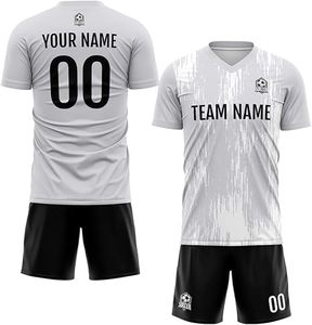 Conjunto de Camiseta de Fútbol Personalizada para Hombre, Blanca y Negra, Sublimada, Cuello en V, Absorbe la Humedad, Manga Corta, Ajuste Atlético, para Todas las Temporadas - Product Image 4