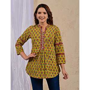 Blusa de Popelina Verde con Estampado Floral, Cuello con Lazo y Mangas Medias para Mujer, Talla XL, para Primavera y Otoño - Product Image 6