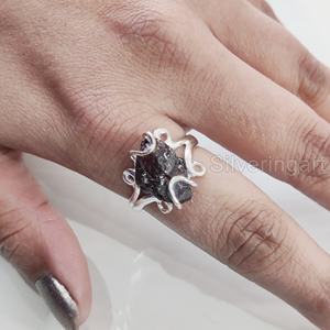 Bijoux en pierre brute Bague pour femme Grenat naturel Pierre précieuse brute Pierre de naissance de janvier Bague en fil Hippie Bijoux Bague en argent sterling 925 - Product Image 2