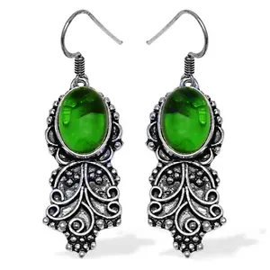 Boucles d'oreilles pendantes en argent 925 avec pierre précieuse verte, plaqué or, ornées de perles et de diamants, en or rose, pour mariages et fêtes - Product Image 1