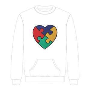 Autism Awareness Heart Puzzle Chenille Embroidery <b>White</b> Crewneck Pullover <b>Sweatshirt</b> Unisex Cotton Fleece Support Clothing - Product Image 2