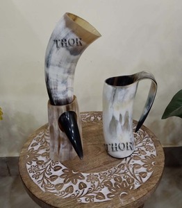 Tazas de cuerno para beber vikingo blanco africano, cuerno Real hecho a mano, 10-15oz, jarra de cerveza de vino, estilo vikingo, Juego de 2 tazas de cerámica de 9 "-12" - Product Image 3