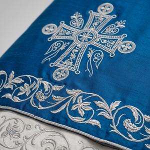 Teal Blue Orthodox Church Vestment Silver Embroidery Clergy Robe Priest Phelonion Chasuble Liturgical Garment Wholesale - Product Image 4