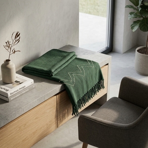 Manta Decorativa Ligera de Tela Suave Tejida en Zigzag, Color Verde Oliva, para Sofá, Cama, Hogar - Product Image 5