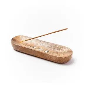 Weihrauch halter aus Holz im indischen Stil für Sticks Weihrauch brenner mit festem Winkel und Yoga Ash Catcher Multi Color Design