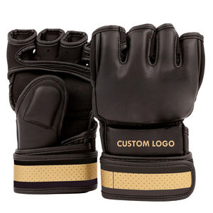 Gants de MMA en cuir microfibre noir solide à demi-doigts avec fermeture à boucle et crochet, personnalisables, de la plus haute qualité, pour l'entraînement de boxe - Product Image 1
